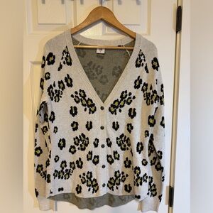 CAbi Gray and Yellow Floral Cardigan